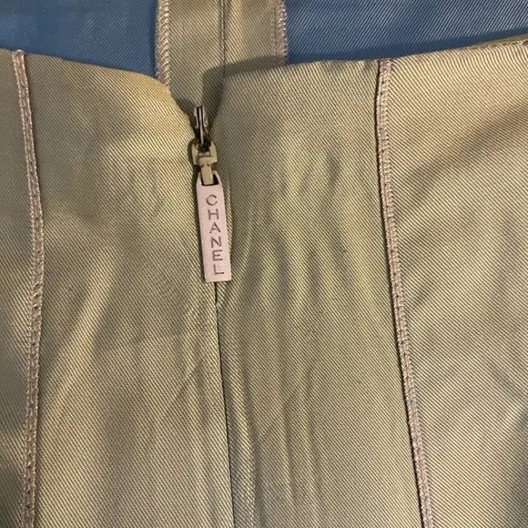 Vintage Chanel spring green / blue midi skirt w/ back slits, XS (34) - Picture 6 of 12